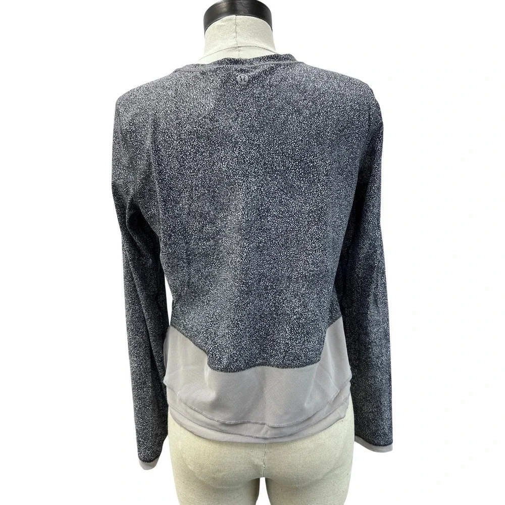 Lululemon Long Sleeve Top Womens 4 Black White Excellent Layered Mesh Hem Tiered